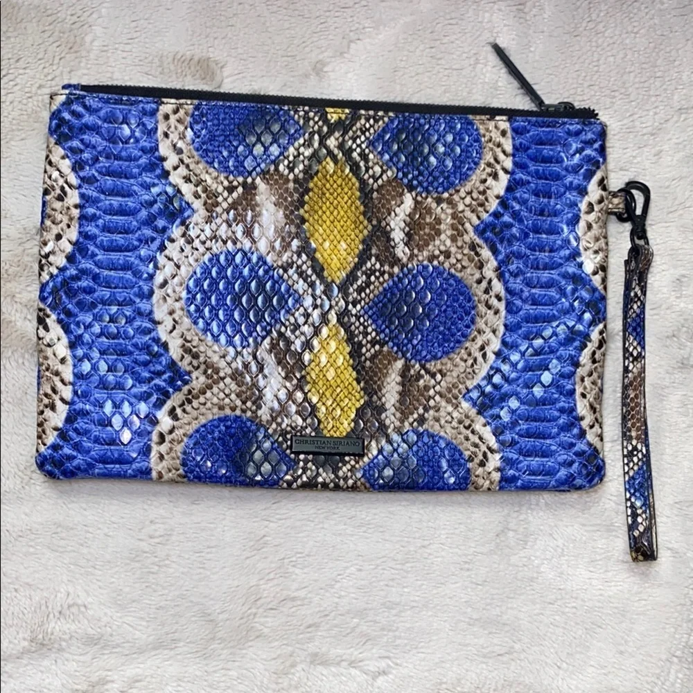 Blue and Yellow Snakeskin Wristlet with Luxurious Gloss